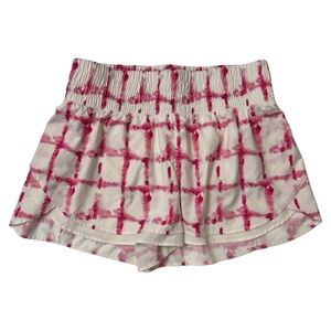 {CALIA} "Step Up High Rise Petal Hem Shorts" Pink White Abstract Print Running